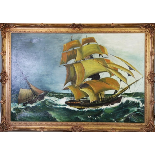 192 - J S SMITH (TWENTIETH CENTURY) OIL ON CANVAS Sailing ships on rough seas Signed 26 ¼” x 40” (66.7cm x... 