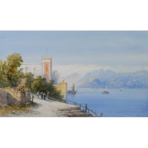 203 - FRANK CATANO (1880-1920) PAIR OF WATERCOLOURS Italian lake scenes with figures and dwellingsSigned 1... 