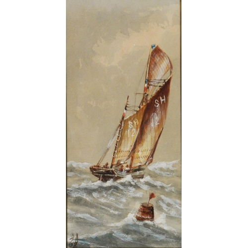 204 - UNATTRIBUTED (EARLY TWENTIETH CENTURY) PAIR OF WATERCOLOURS Fishing smacks on rough seasIndistinctly... 