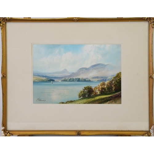 205 - GEORGE TREVOR (TWENTIETH CENTURY) TWO WATERCOLOURS ‘Buttermere’ 9 ¾” x 13 ¾” (24.7cm x 34.9cm)‘Lake ... 