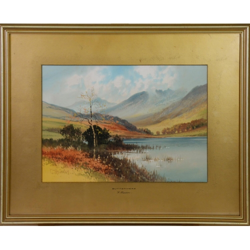 205 - GEORGE TREVOR (TWENTIETH CENTURY) TWO WATERCOLOURS ‘Buttermere’ 9 ¾” x 13 ¾” (24.7cm x 34.9cm)‘Lake ... 