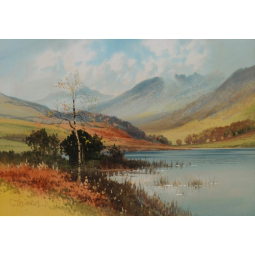 205 - GEORGE TREVOR (TWENTIETH CENTURY) TWO WATERCOLOURS ‘Buttermere’ 9 ¾” x 13 ¾” (24.7cm x 34.9cm)‘Lake ... 