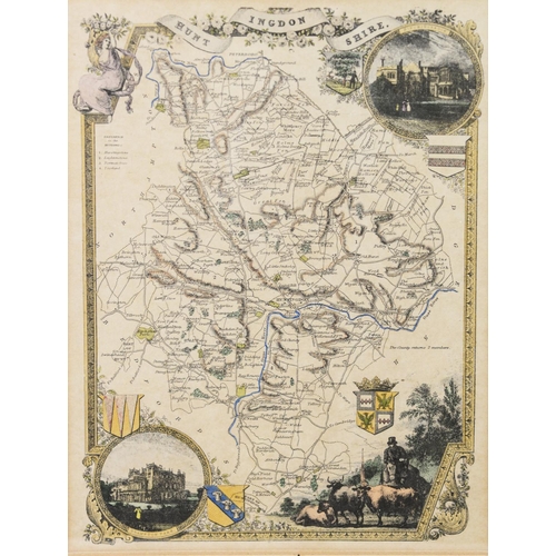 124 - ANTIQUE HAND COLOURED MAP OF HUNTINGDONSHIRE BY T. MOULE 11” X 7 ½” (28cm x 19cm) AND TWO LATER MAPS... 