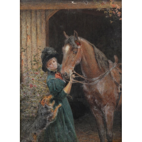 234 - UNATTRIBUTED (EARLY TWENTIETH CENTURY)WATERCOLOUR Lady with horse and dog Unsigned 17 ¾” x 12 ¾” (45... 