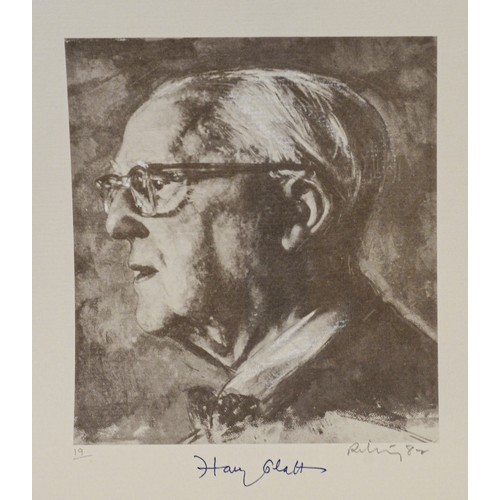 179 - HAROLD RILEY (b. 1934) ARTIST SIGNED LIMITED EDITION MONOCHROME PRINT Portrait Harry Platt Signed by... 