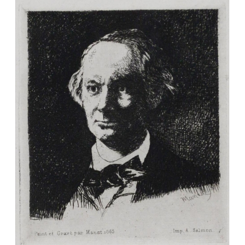 177 - EDOUARD MANET (1832-1883) ETCHING Shoulder length portrait of Charles Baudelaire Signed in the plate... 