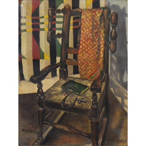 227 - G D BUCKLEY (TWENTIETH CENTURY)OIL ON CANVAS Rocking chair Signed 17” x 12 ¾” (43.2cm x 32.4cm) KEN ... 