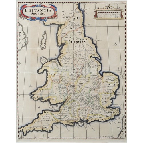 344 - ANTIQUE HAND COLOURED MAP OF GREAT BRITAIN (BRITANNIA SAXONICA) BY ROBERT MORDEN, FROM CAMDEN’S BRIT... 