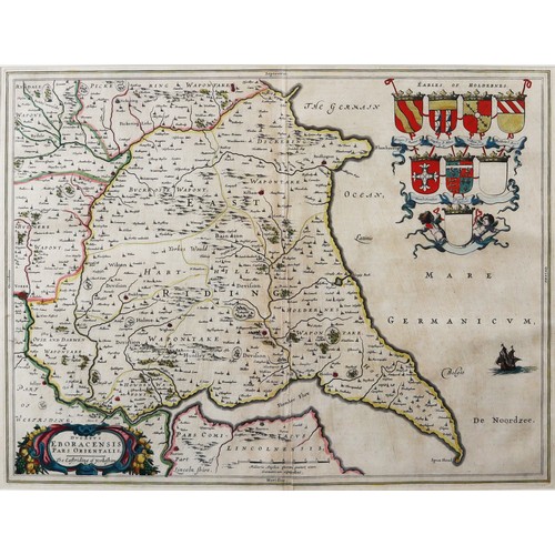 344A - ANTIQUE HAND COLOURED MAP OF ‘THE EAST RIDING OF YORKSHIRE’ BY J BLAEU’S FROM THEATRUM ORBIS TERRARU... 