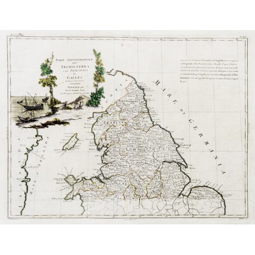 129A - AFTER G ZULIANI BY G PITTERI ANTIQUE HAND COLOURED MAP OF THE NORTHERN PART OF ENGLAND AND WALES12” ... 