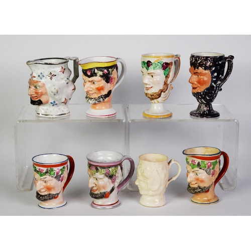 102 - COLLECTION OF EIGHT 18th SATYR MASK MOULDED PORCELAIN CUPS AND JUGS, 5 and 3 respectively, one cup i... 