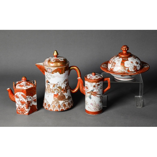 150 - FOUR PIECES OF JAPANESE MEIJI PERIOD PORCELAIN, comprising: LIDDED JUG, TWO SMALL TEA/COFFEE POTS, o... 