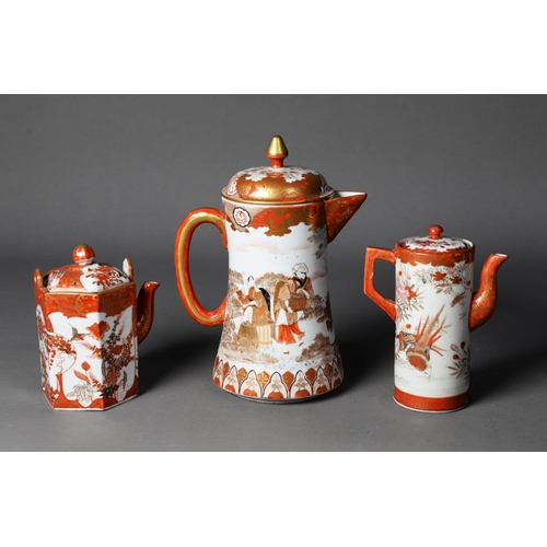 150 - FOUR PIECES OF JAPANESE MEIJI PERIOD PORCELAIN, comprising: LIDDED JUG, TWO SMALL TEA/COFFEE POTS, o... 