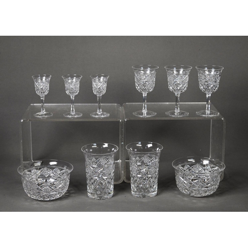 170 - WEBB, ENGLISH, CUT GLASS PART-TABLE SERVICE, originally for eight persons, with a broad hobnail and ... 