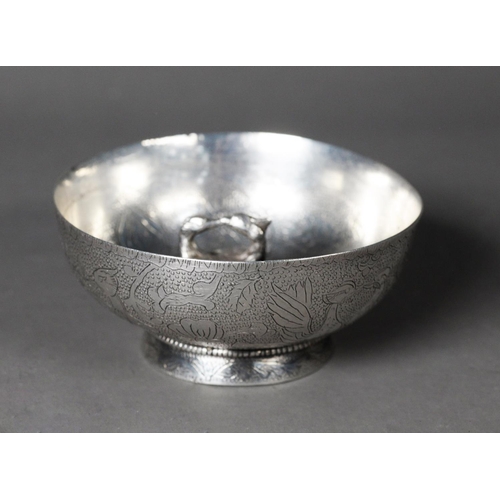 120 - CHINESE QING DYNASTY SMALL HEAVY LEAD ALLOY BOWL, the soft metal INCISED TO THE INTERIOR WITH LOTUS ... 