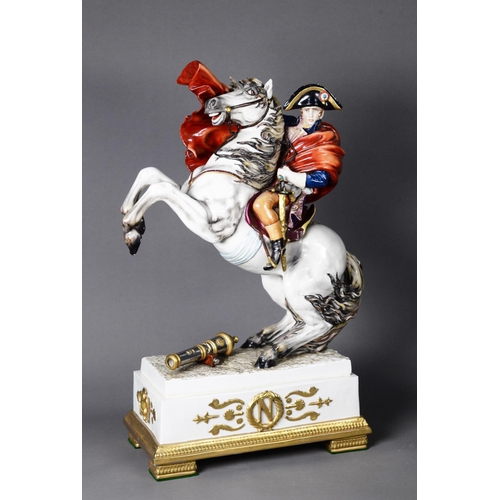 67 - IMPRESSIVE MODERN CAPODIMONTE CERAMIC MODEL OF NAPOLEON I 'CROSSING THE ALPS' based upon JACQUES-LOU... 