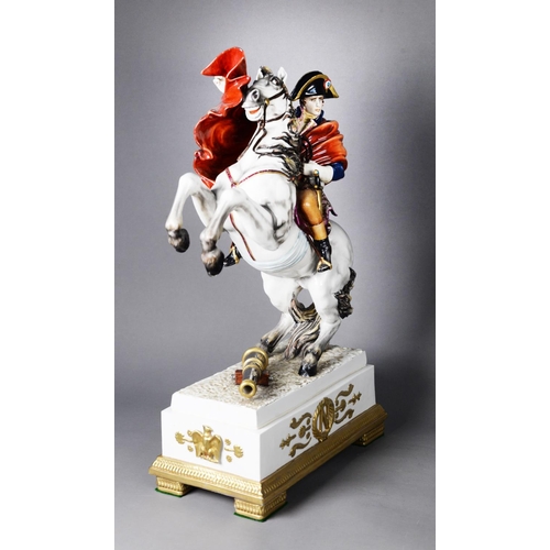 67 - IMPRESSIVE MODERN CAPODIMONTE CERAMIC MODEL OF NAPOLEON I 'CROSSING THE ALPS' based upon JACQUES-LOU... 