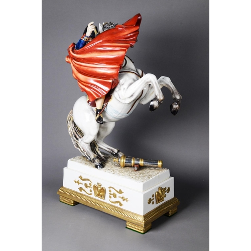 67 - IMPRESSIVE MODERN CAPODIMONTE CERAMIC MODEL OF NAPOLEON I 'CROSSING THE ALPS' based upon JACQUES-LOU... 