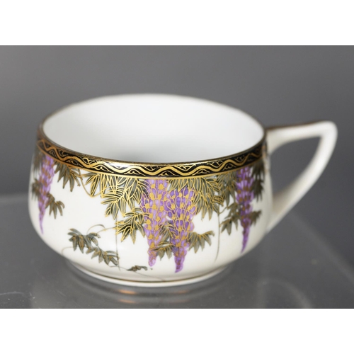 128 - THREE MATCHING ORIENTAL PORCELAIN TEA CUP, SAUCER AND SIDE PLATE SETS, each decorated in colours and... 