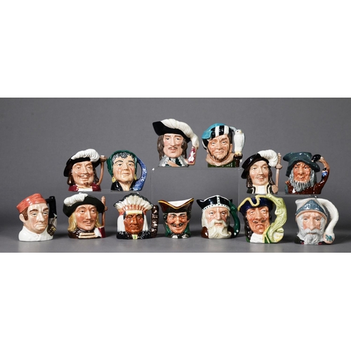 64 - THIRTEEN ROYAL DOULTON POTTERY SMALL CHARACTER JUGS, including: DON QUIXOTE, D6511, THE FALCONER, D5... 