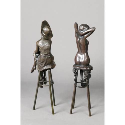 31 - AFTER D H CHIPARUS PAIR OF MODERN PATINATED BRONZE FIGURES, each modelled as a female figure seated ... 