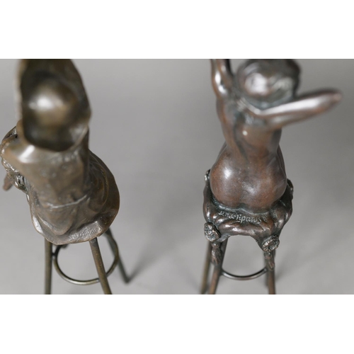 31 - AFTER D H CHIPARUS PAIR OF MODERN PATINATED BRONZE FIGURES, each modelled as a female figure seated ... 