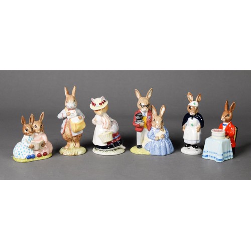 63 - FOUR MODERN ROYAL DOULTON POTTERY BUNNYKINS FIGURES, comprising: FATHER, MOTHER & VICTORIA’, ‘ST... 