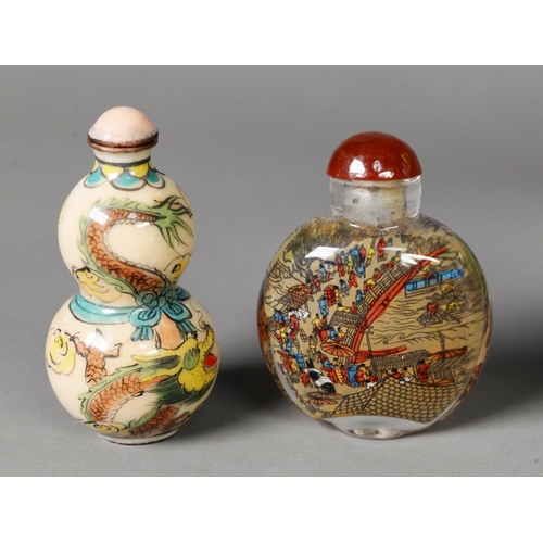 162 - EIGHTEEN MODERN ORIENTAL SCENT OR SNUFF BOTTLES, including: TWO INSIDE PAINTED GLASS EXAMPLES, a CAR... 