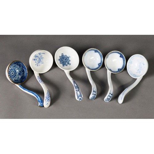 20 - A COLLECTION OF SIX 19TH CENTURY CERAMIC LADLES, mainly early to mid-19th century, though a pair of ... 