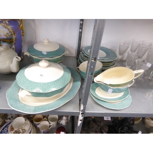 41 - WEDGWOOD AND CO PART DINNER SERVICE WITH BANDED SEA-GREEN PEBBLE PATTERN DECORATION INCLUDES; VEGETA... 