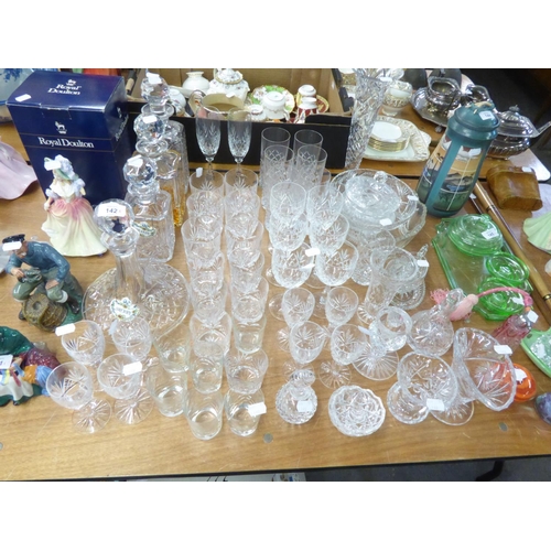 43 - A LARGE COLLECTION OF LEAD CRYSTAL TO INCLUDE; SHIPS DECANTER, 3 OTHER DECANTERS, 6 SHERRY GLASSES, ... 