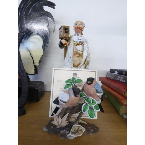 58 - COALPORT RESIN 'BULLFINCHES' ORNAMENT, WITH CERTIFICATE AND A SPANISH PORCELAIN FIGURE OF AN OLD MAN... 