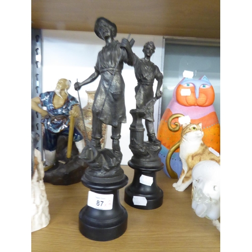 59 - A PAIR OF SPELTER FIGURES OF BLACKSMITHS (ONE A.F.) (2) 