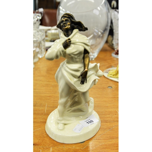 100 - MINTON WHITE PORCELAIN AND BRONZE FEMALE FIGURE - SEA BREEZES