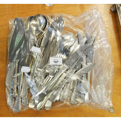 107 - GOOD QUALITY 'OLD HALL' STAINLESS STEEL CUTLERY, TO INCLUDE KNIVES, FORKS, SPOONS, etc.