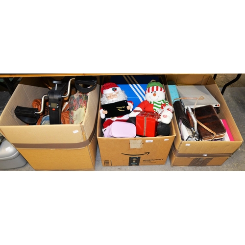 118 - QUANTITY OF LADIES HANDBAGS, SUNDRY TOILETRIES, SHOES, TRAINERS (contents of 3 boxes)