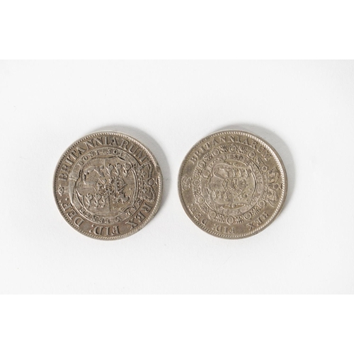 374 - COINS & TOKENS: Two George III bull-head silver half-crown coins, one dated 1817 the other 1818 ... 