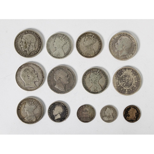 402 - BRITICH COINAGE: A small group of George III and later silver coinage, including an 1817 bull-head h... 