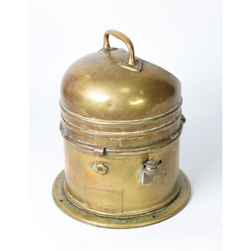 303 - Brass ships binnacle with gimble mounted compass, the label to the side reads 'PATT.0183 B/R/62, 10½... 