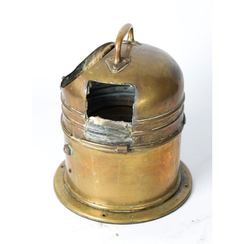 303 - Brass ships binnacle with gimble mounted compass, the label to the side reads 'PATT.0183 B/R/62, 10½... 