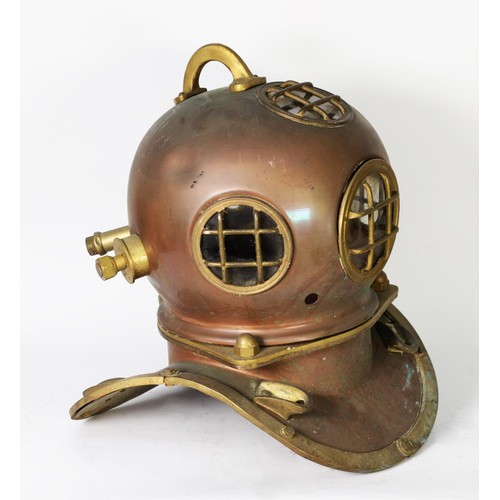 305 - REPRODUCTION: Late 20th century reproduction copper and brass mounted deep sea diver's helmet, 18