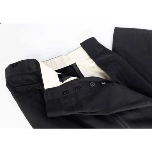 463 - FRAZERS OF PERTH LTD., GENTLEMAN'S BLACK MORNING SUIT of two pieces, the tailed jacket with broad re... 