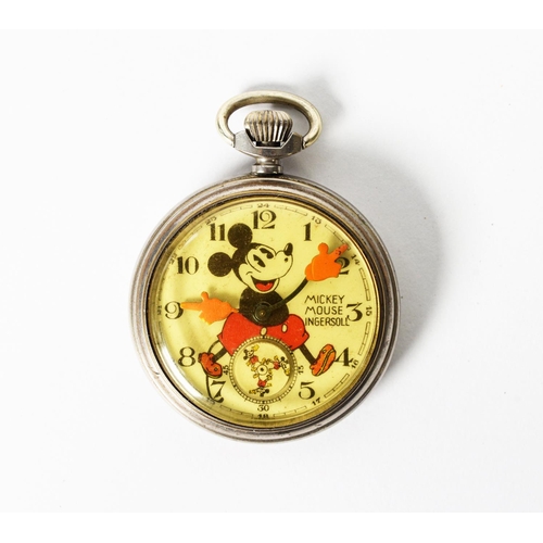 83 - INGERSOL 1934 ENGLISH 'MICKEY MOUSE' POCKET WATCH, the dial depicts Mickey in balloon trousers, with... 