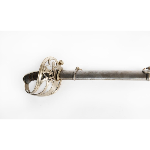 6 - PATTERN 1827 VOLUNTEER RIFLES OFFICER'S SWORD IN STEEL SCABBARD, with openwork hilt and ray-skin gri... 