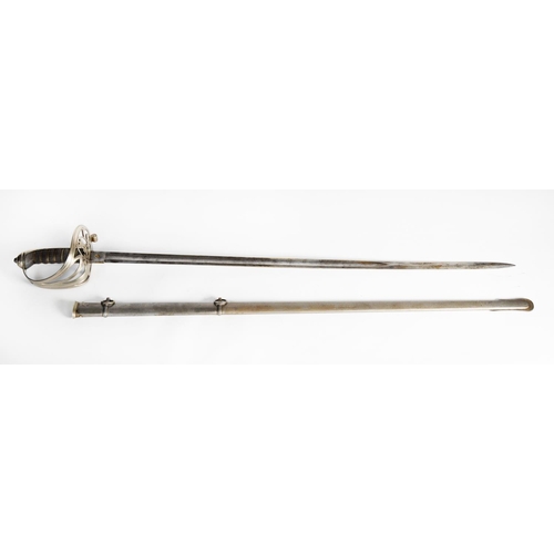 6 - PATTERN 1827 VOLUNTEER RIFLES OFFICER'S SWORD IN STEEL SCABBARD, with openwork hilt and ray-skin gri... 