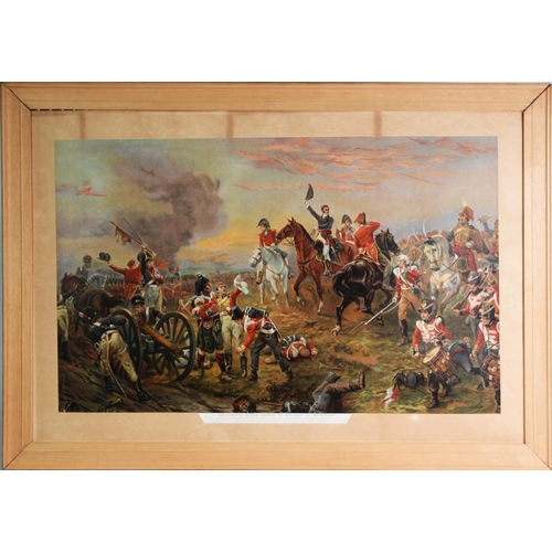 22 - AN EARLY 1900's CHROMOLITHOGRAPH 'WELLINGTON AT WATERLOO' and another MODERN REPRODUCTION MILITARY C... 