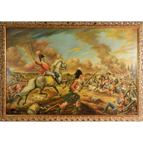 22 - AN EARLY 1900's CHROMOLITHOGRAPH 'WELLINGTON AT WATERLOO' and another MODERN REPRODUCTION MILITARY C... 