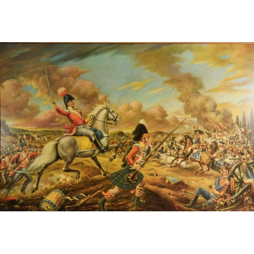 22 - AN EARLY 1900's CHROMOLITHOGRAPH 'WELLINGTON AT WATERLOO' and another MODERN REPRODUCTION MILITARY C... 