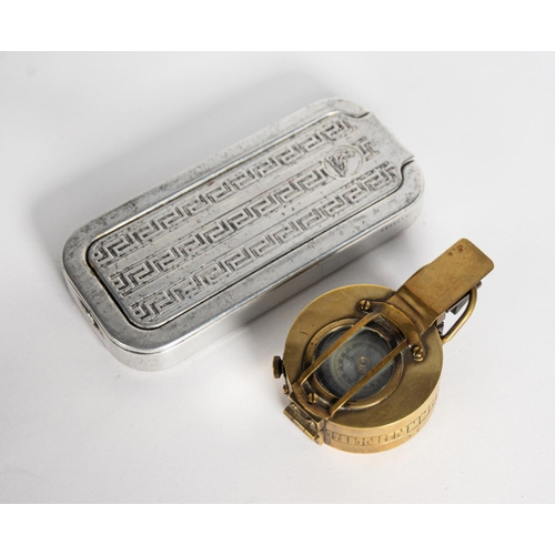 318 - ROSS LONDON BRASS CASED COMPASS, also a WHITE METAL CASED FOLDING ROLLS RAZOR (2)