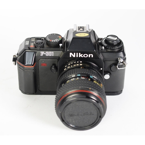 41 - NIKON F-301 SLR CAMERA, with Tokina, Japanese 28-70mm f3.5-4.5 lens, in camera case; TOKINA SD 70 - ... 